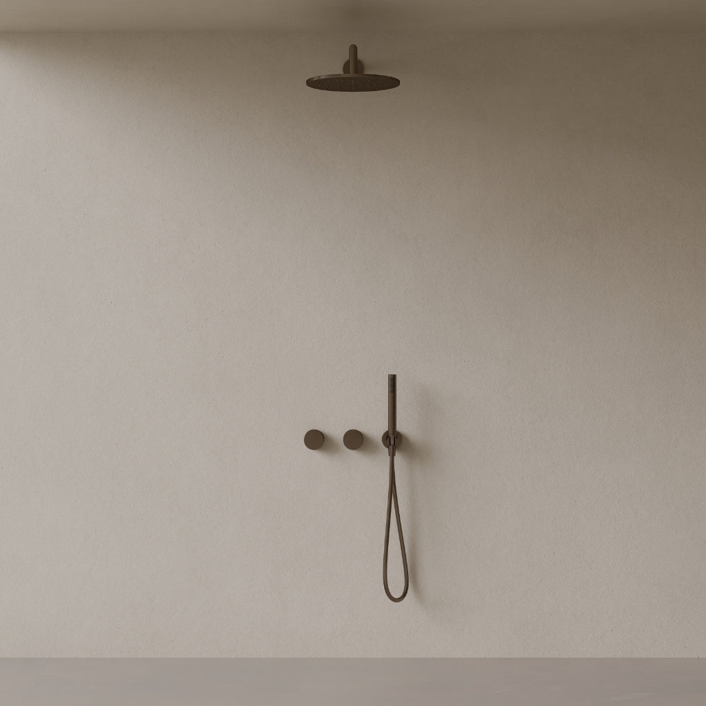 Thermostatic Square Arm Rainfall Shower System with Dual Knob Control and Handheld