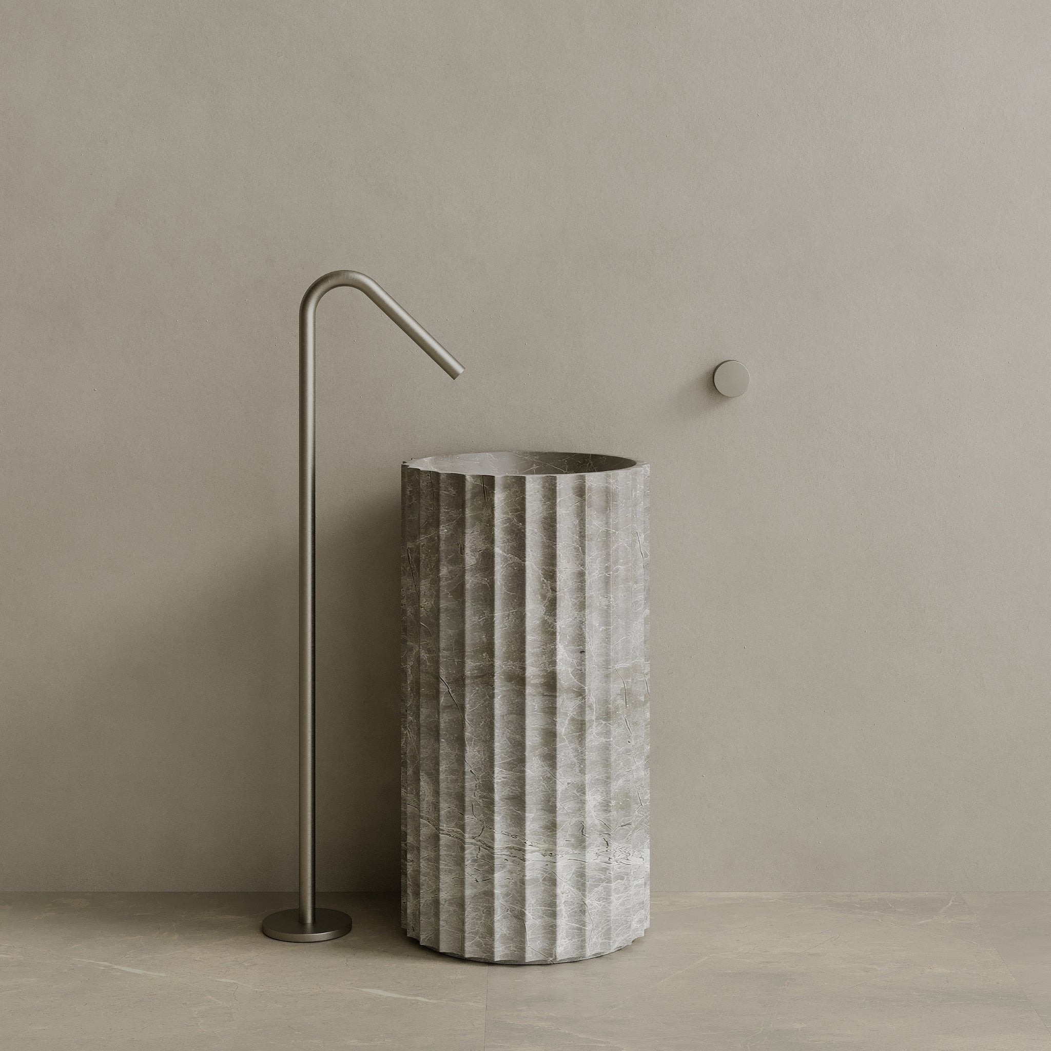 Cavo Handcrafted Fluted Stone Pedestal Sink