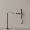 Modern Square Floor-mounted Bathtub Filler with Dual Knob Control and Handheld