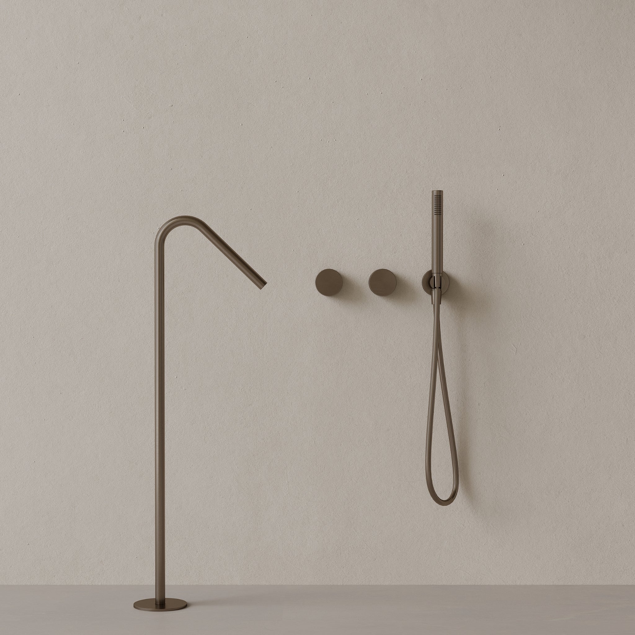 Modern Angled Floor Mounted Bathtub Filler with Dual Knob Control and Handheld