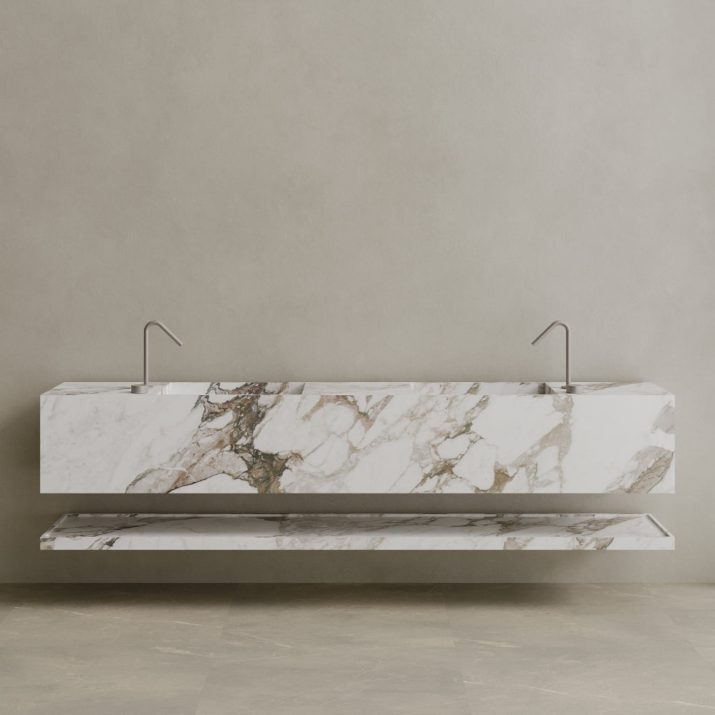 Oversized Double Sink Floating Handcrafted Marble Vanity
