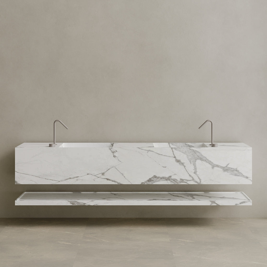 Oversized Double Sink Floating Handcrafted Marble Vanity
