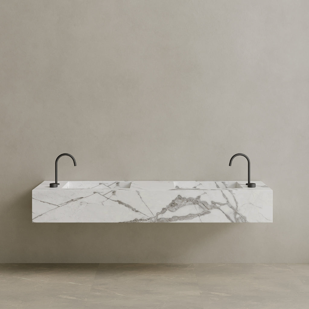 Double Sink Floating Handcrafted Marble Vanity