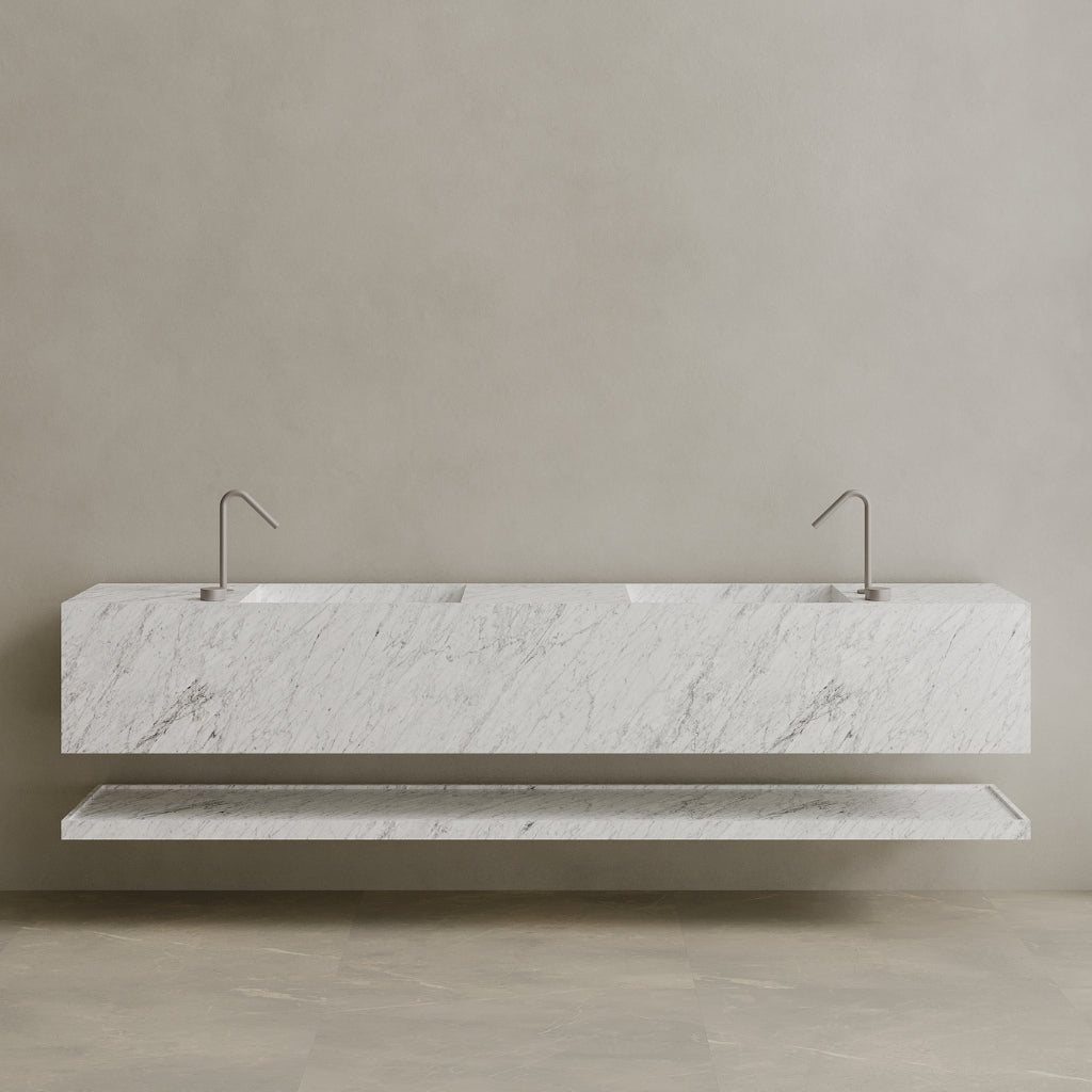 Oversized Double Sink Floating Handcrafted Marble Vanity