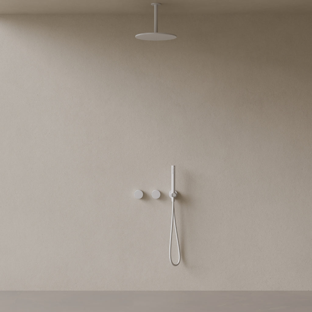 Thermostatic Ceiling Mount Rainfall Shower System with Dual Knob Control and Handheld