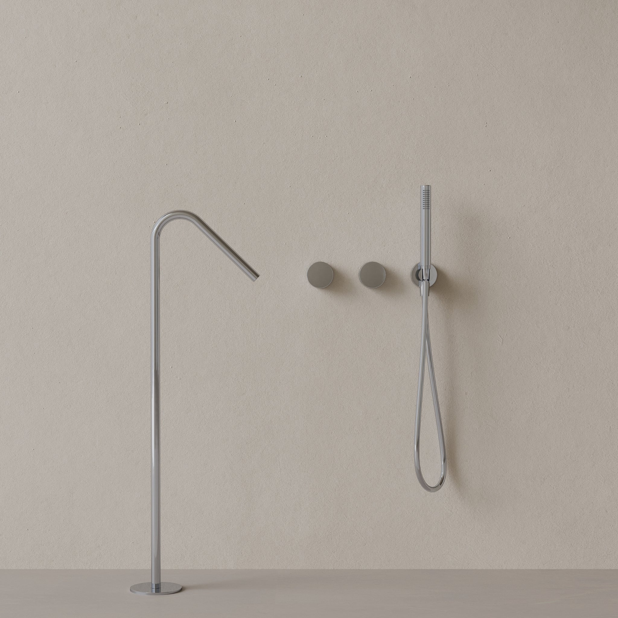 Modern Angled Floor Mounted Bathtub Filler with Dual Knob Control and Handheld