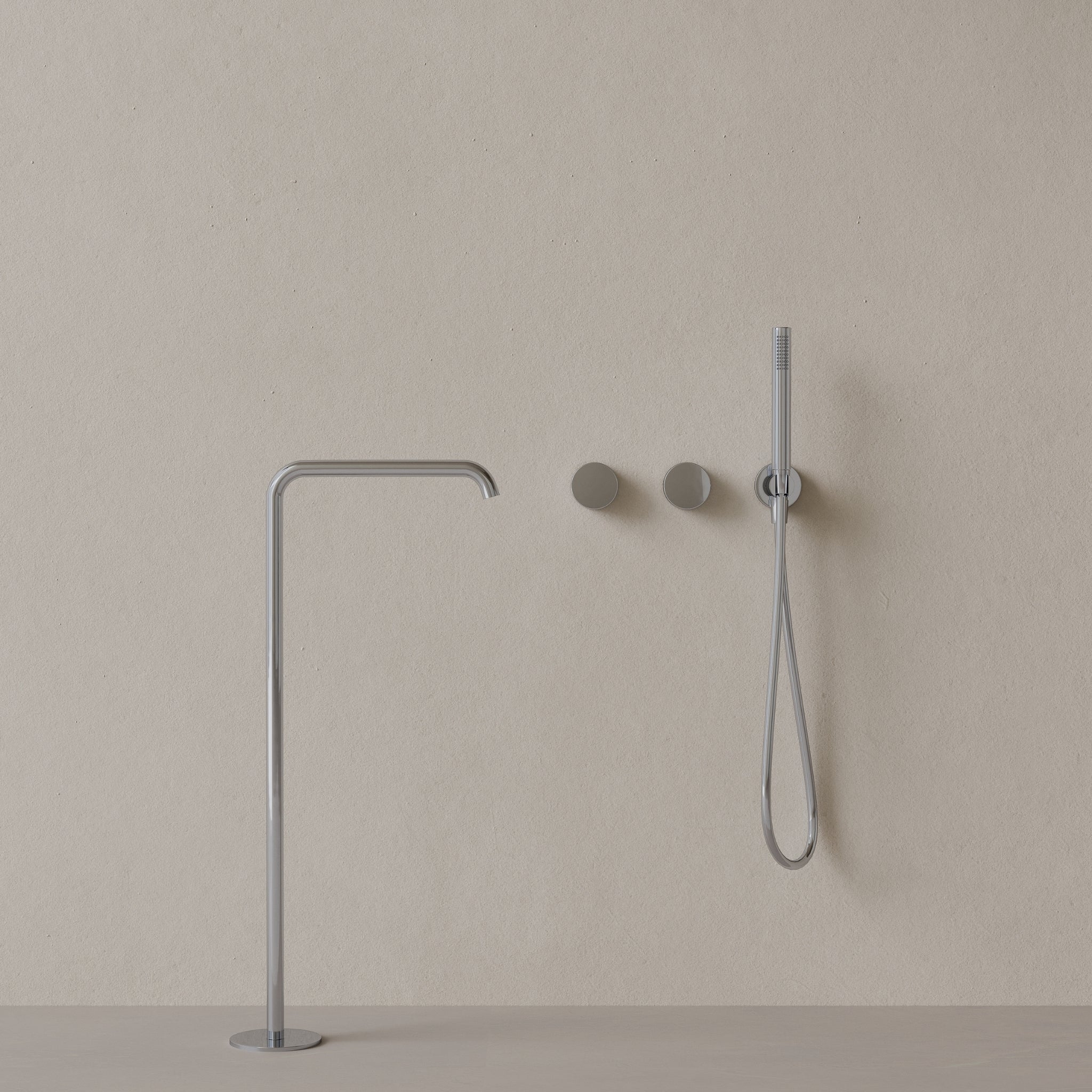 Modern Square Floor-mounted Bathtub Filler with Dual Knob Control and Handheld