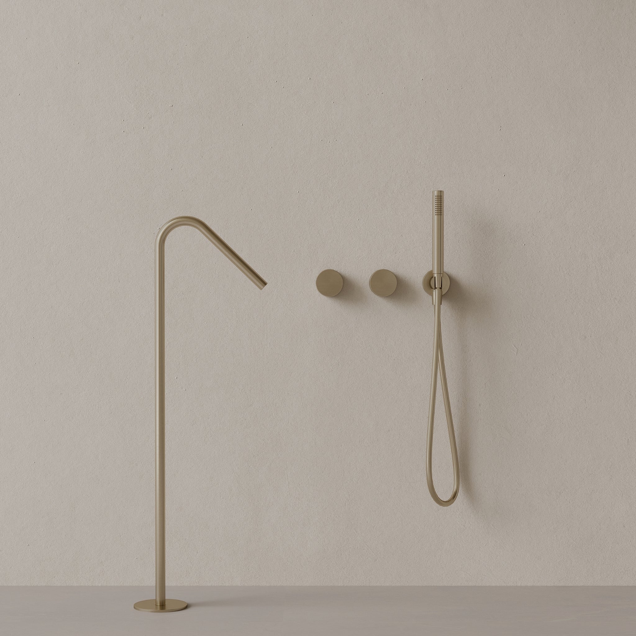 Modern Angled Floor Mounted Bathtub Filler with Dual Knob Control and Handheld
