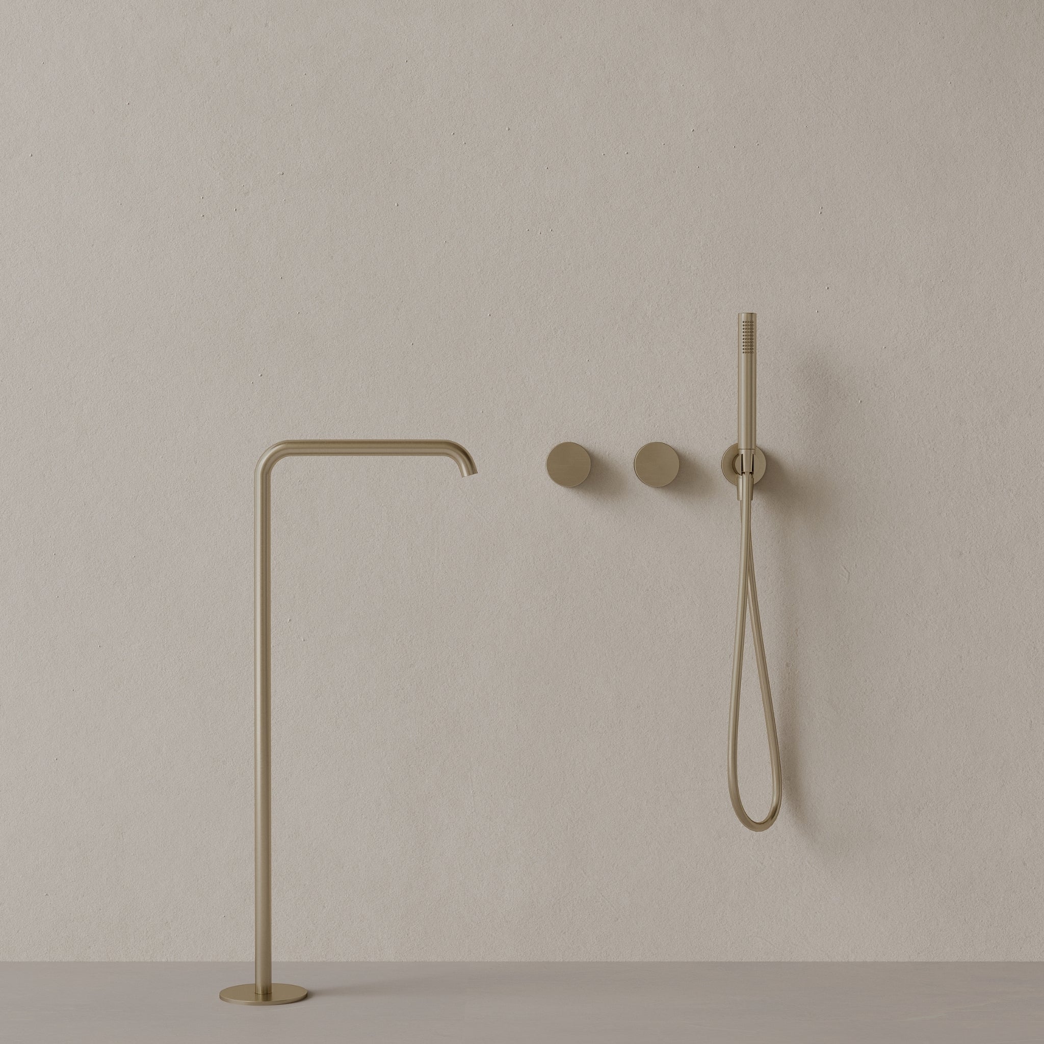 Modern Square Floor-mounted Bathtub Filler with Dual Knob Control and Handheld