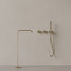 Modern Square Floor-mounted Bathtub Filler with Dual Knob Control and Handheld