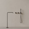 Modern Square Floor-mounted Bathtub Filler with Dual Knob Control and Handheld