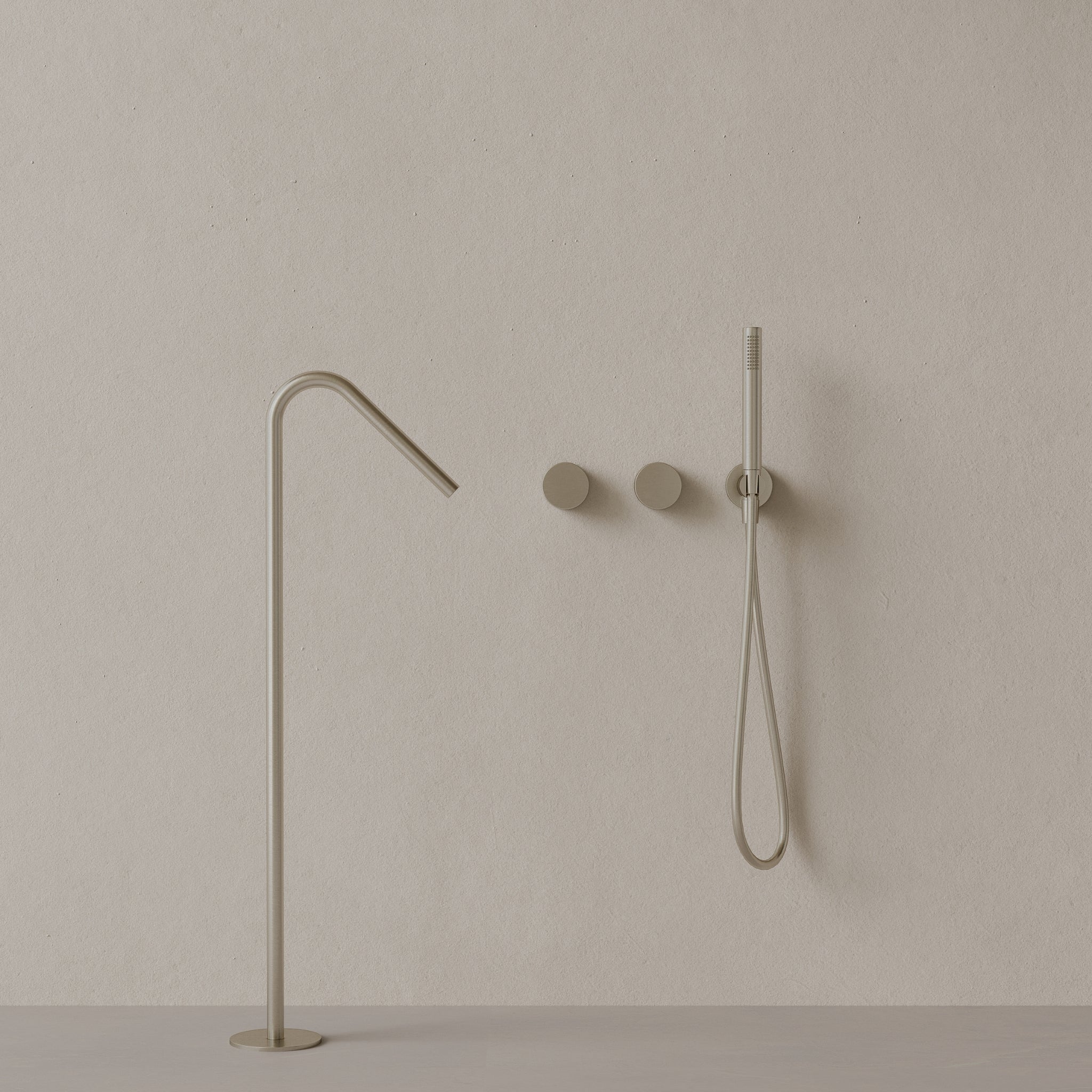 Modern Angled Floor Mounted Bathtub Filler with Dual Knob Control and Handheld
