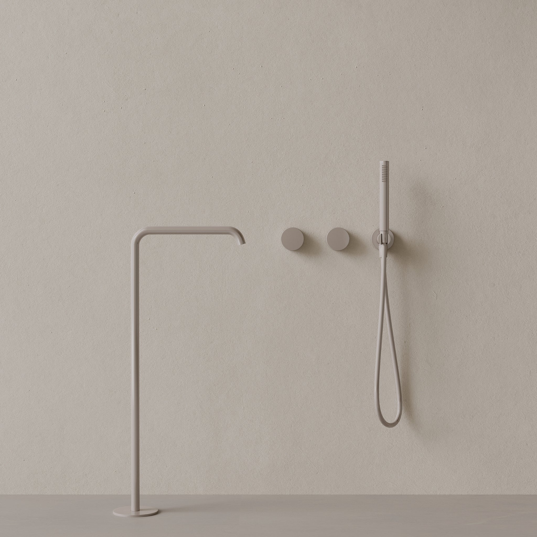Modern Square Floor-mounted Bathtub Filler with Dual Knob Control and Handheld