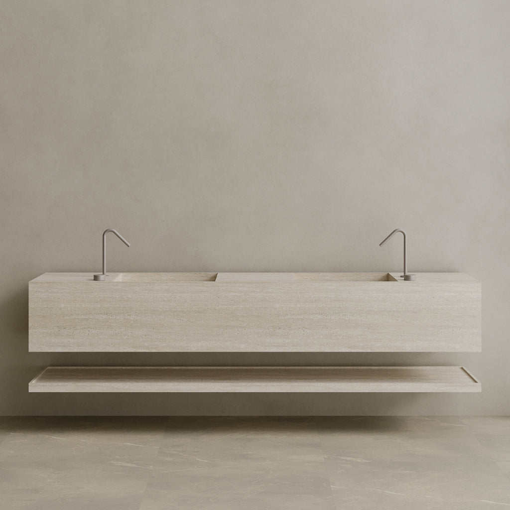 Oversized Double Sink Floating Handcrafted Marble Vanity