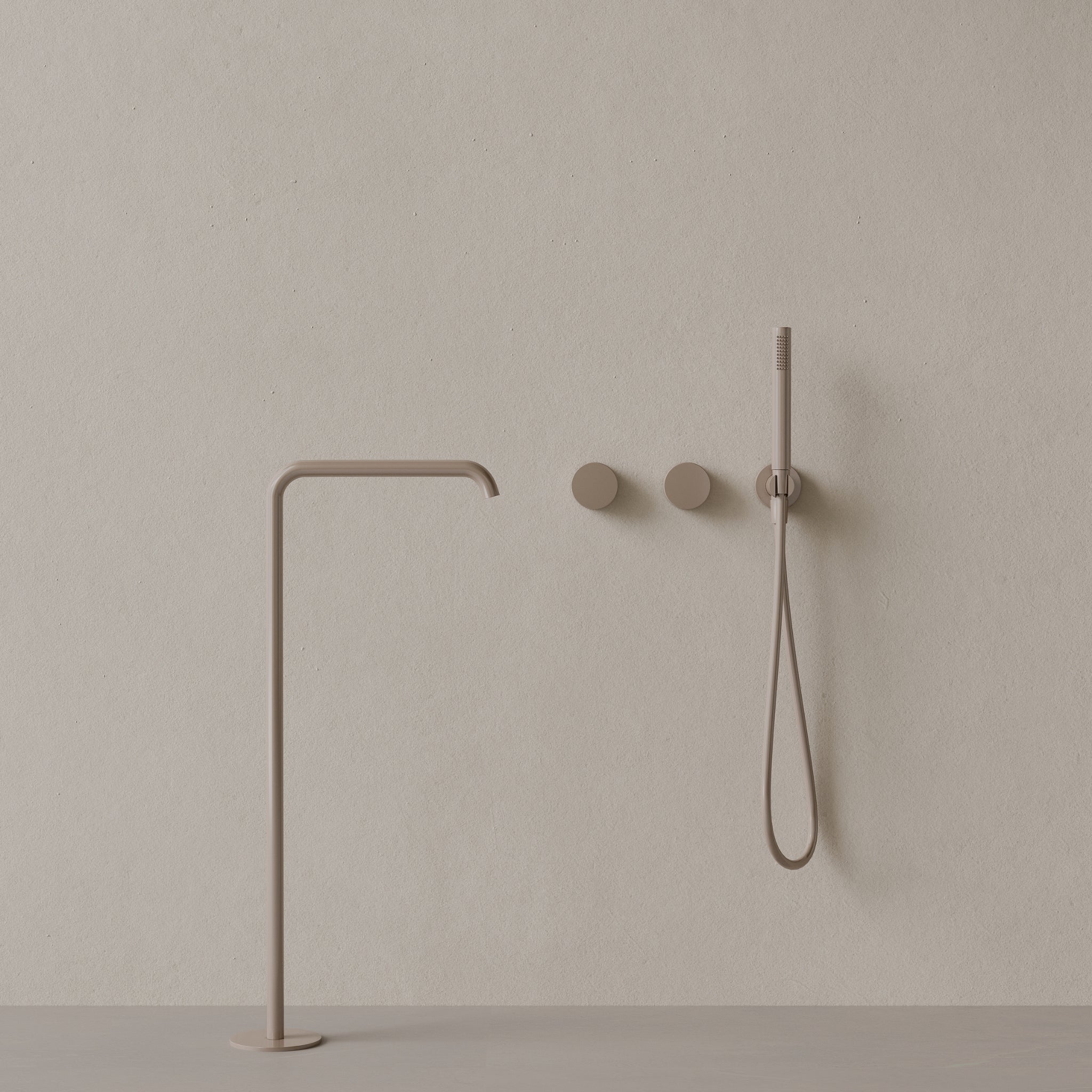 Modern Square Floor-mounted Bathtub Filler with Dual Knob Control and Handheld