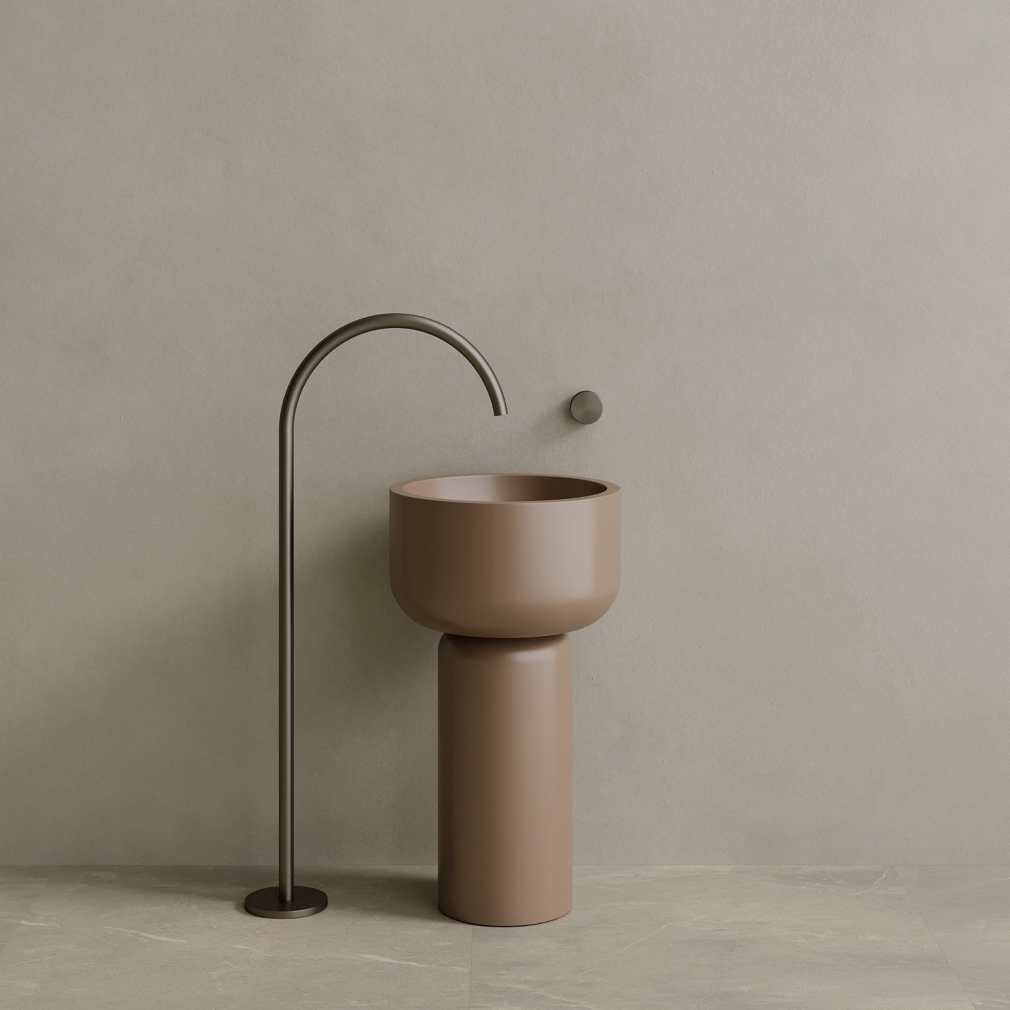 19" x 33" Solid Surface Stone Resin Round Pedestal Sink