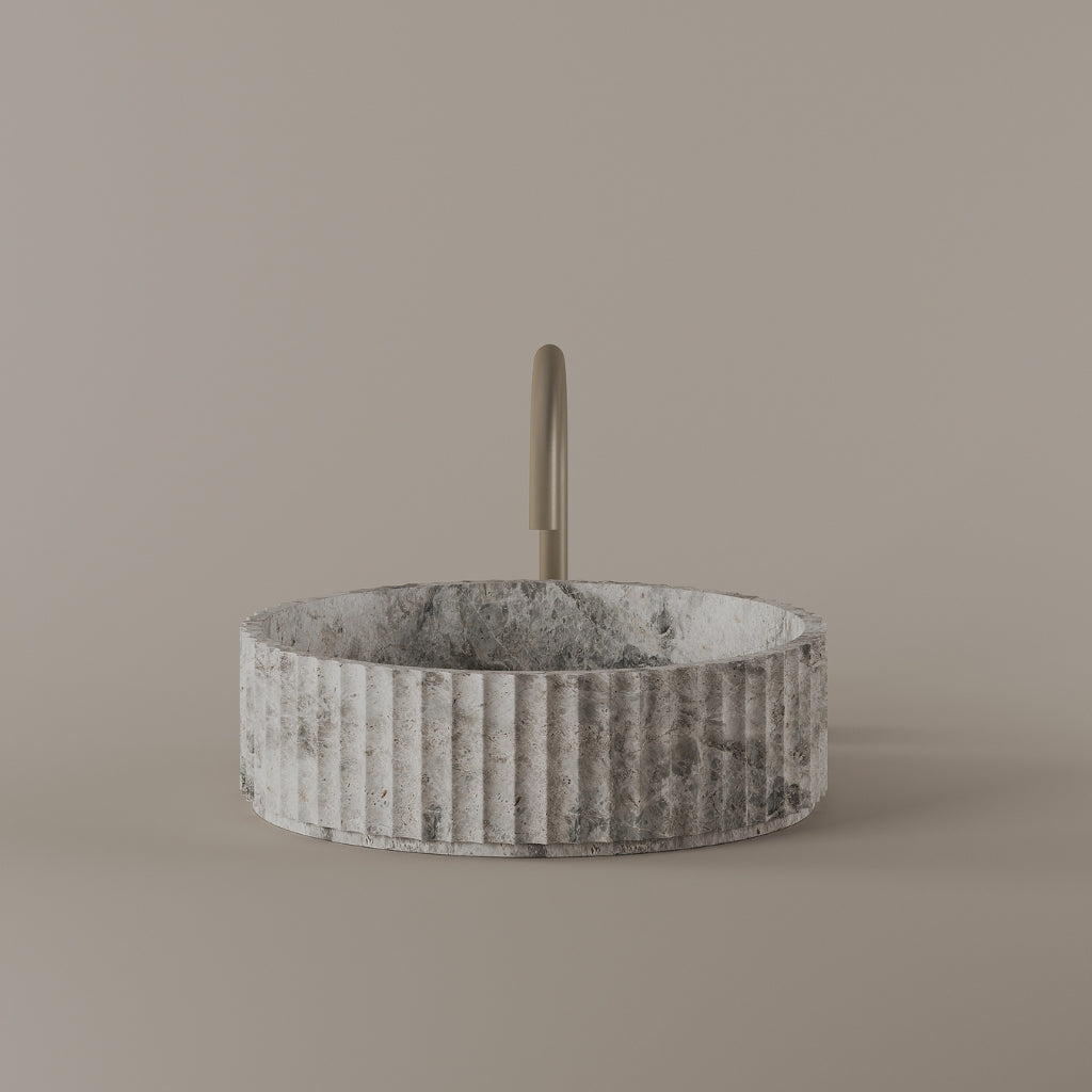 Round Fluted Marble Vessel Sink 16