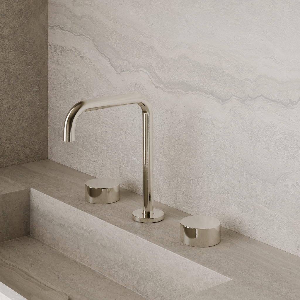 Modern Widespread Square Counter-Mounted Faucet with Circular Knobs