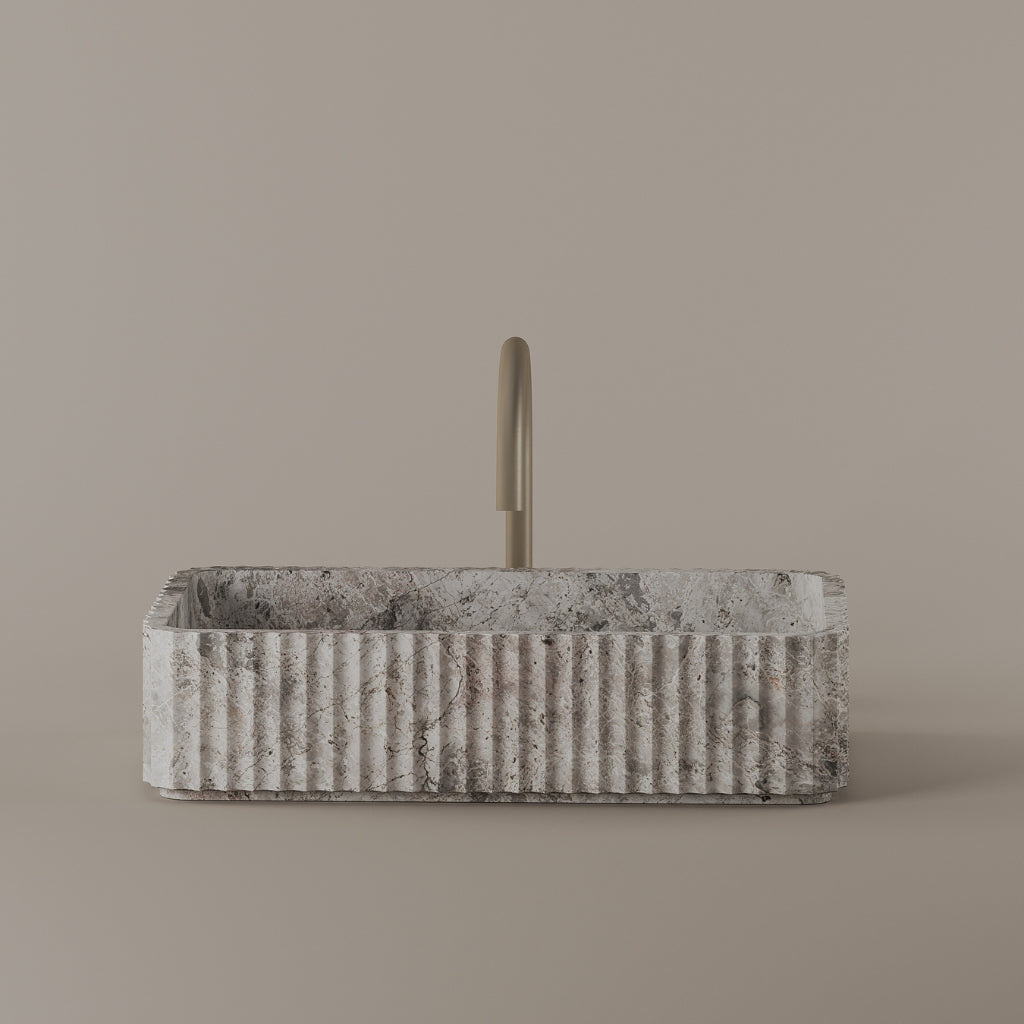 Rectangular Fluted Marble Vessel Sink 20