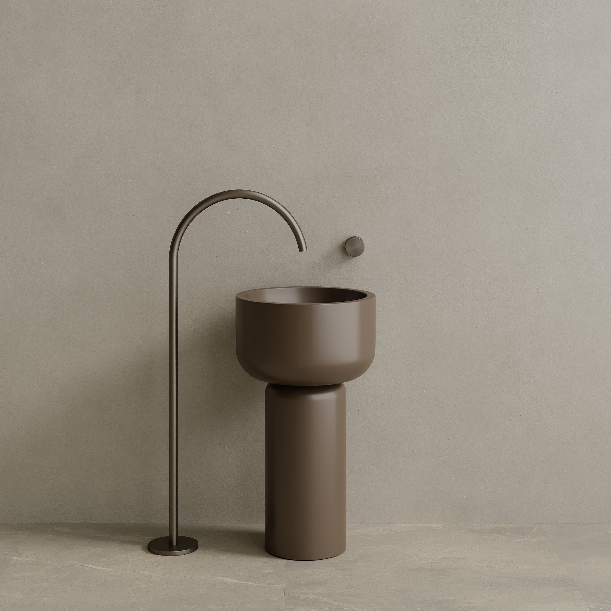 19" x 33" Solid Surface Stone Resin Round Pedestal Sink