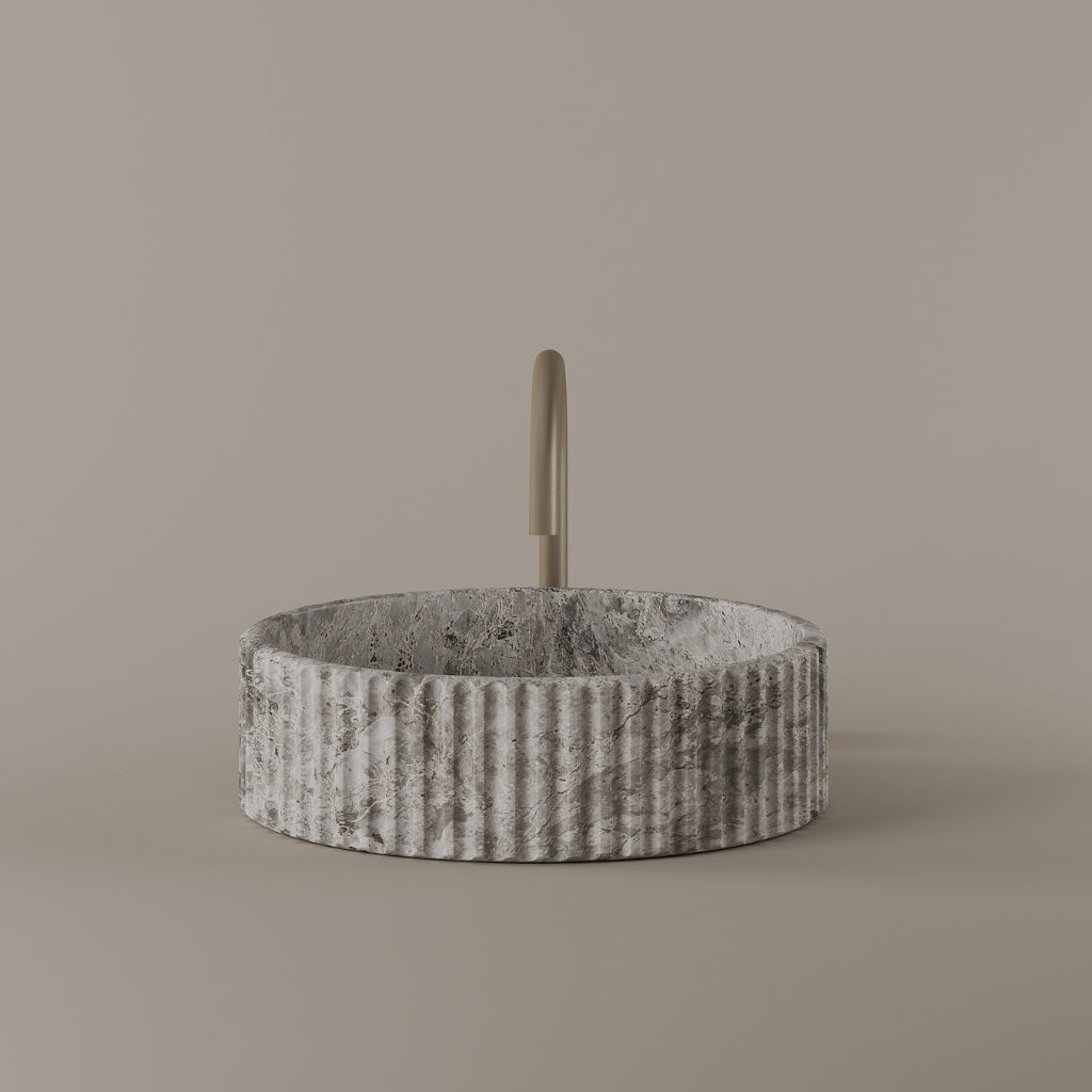 Round Fluted Marble Vessel Sink 16