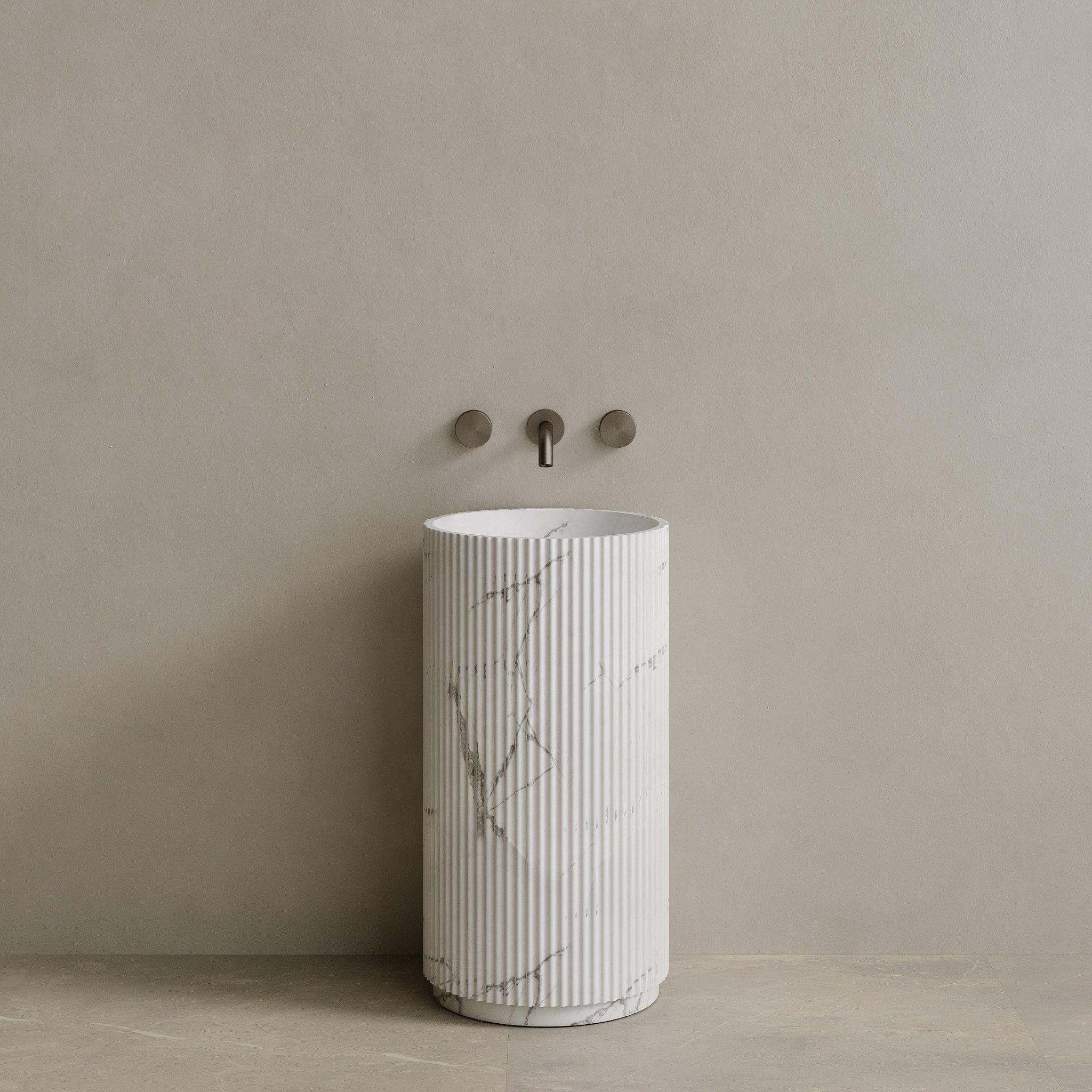 Rivio Handcrafted Fluted Stone Pedestal Sink