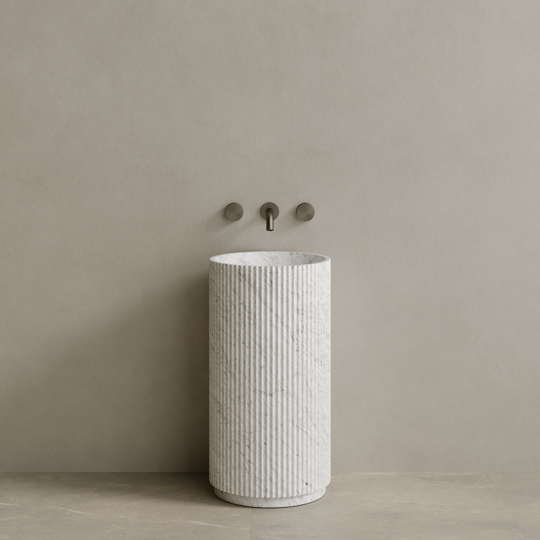Rivio Handcrafted Fluted Stone Pedestal Sink