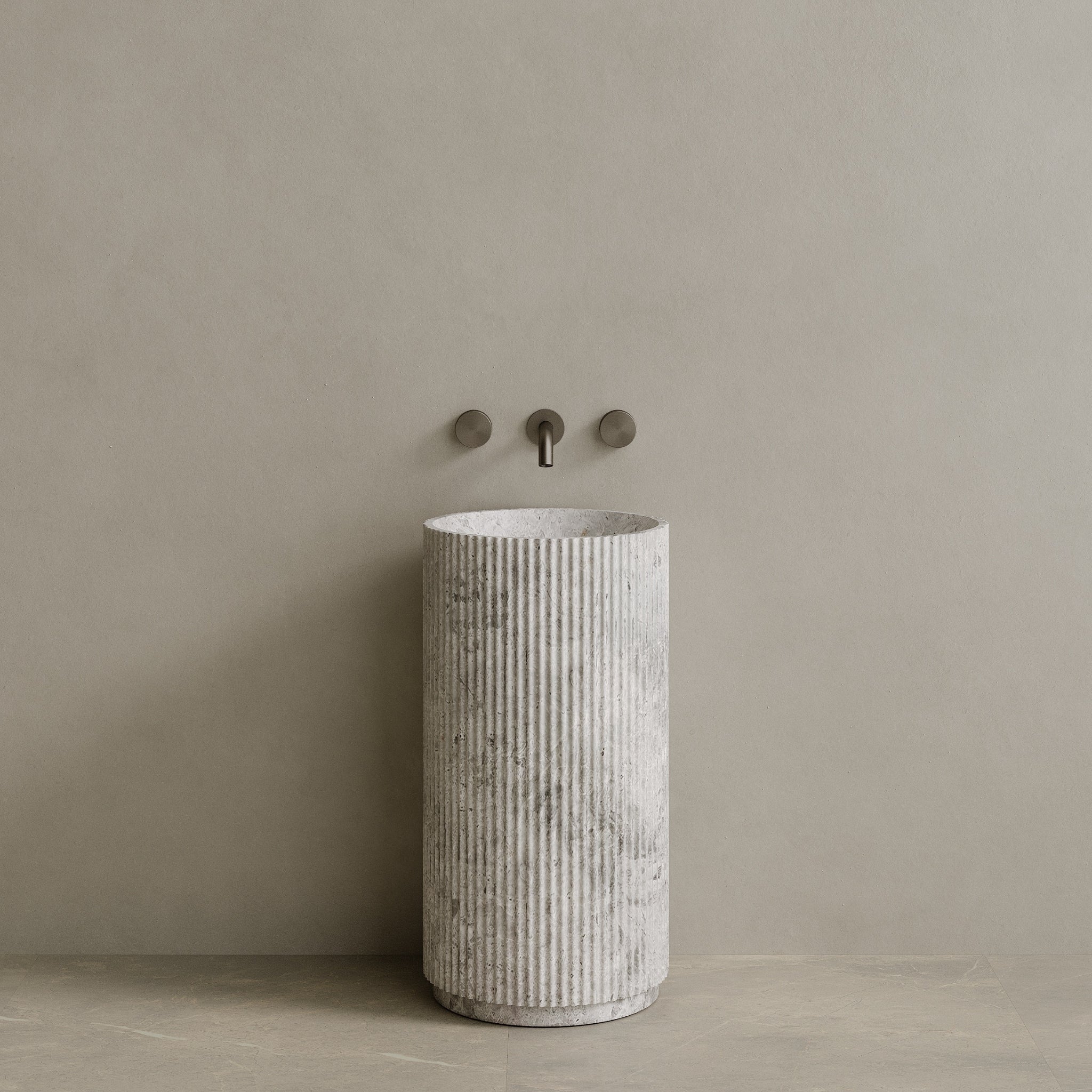 Rivio Handcrafted Fluted Stone Pedestal Sink