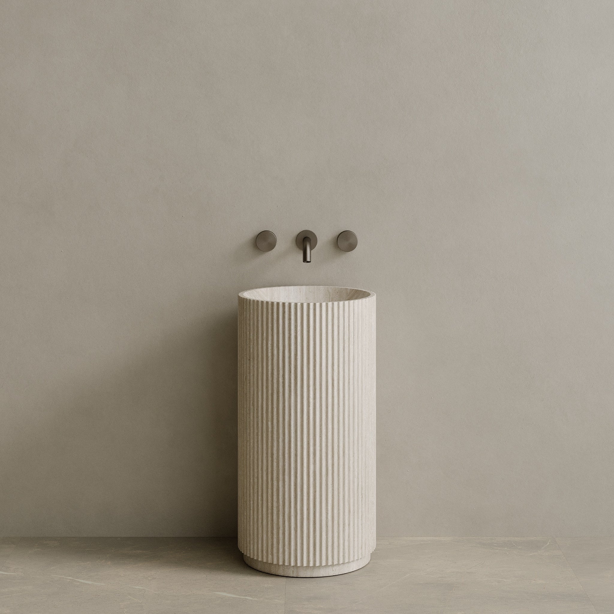 Rivio Handcrafted Fluted Stone Pedestal Sink