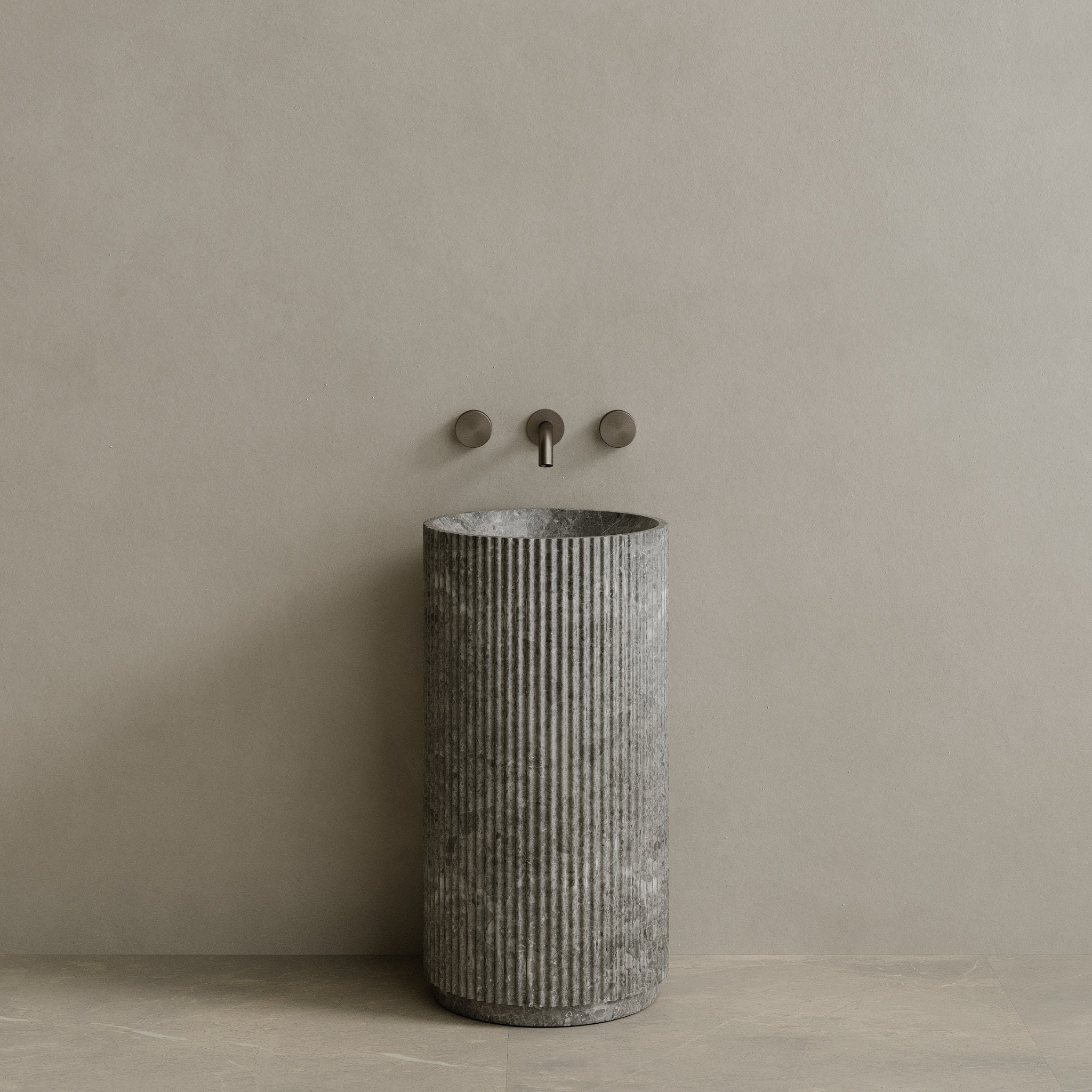 Rivio Handcrafted Fluted Stone Pedestal Sink