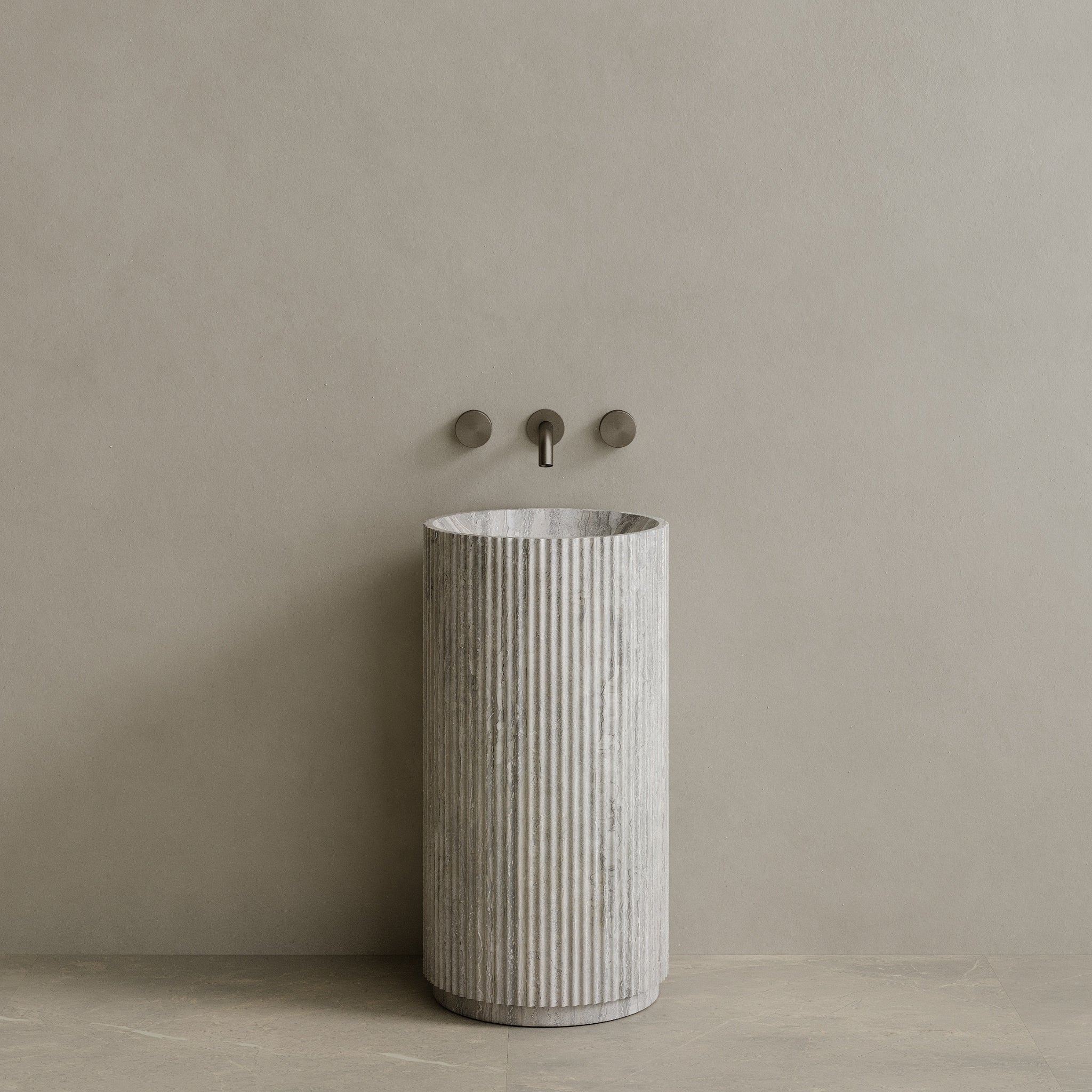 Rivio Handcrafted Fluted Stone Pedestal Sink