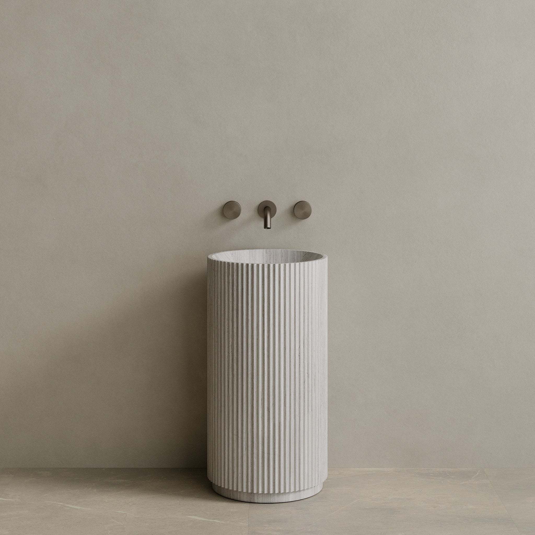 Rivio Handcrafted Fluted Stone Pedestal Sink
