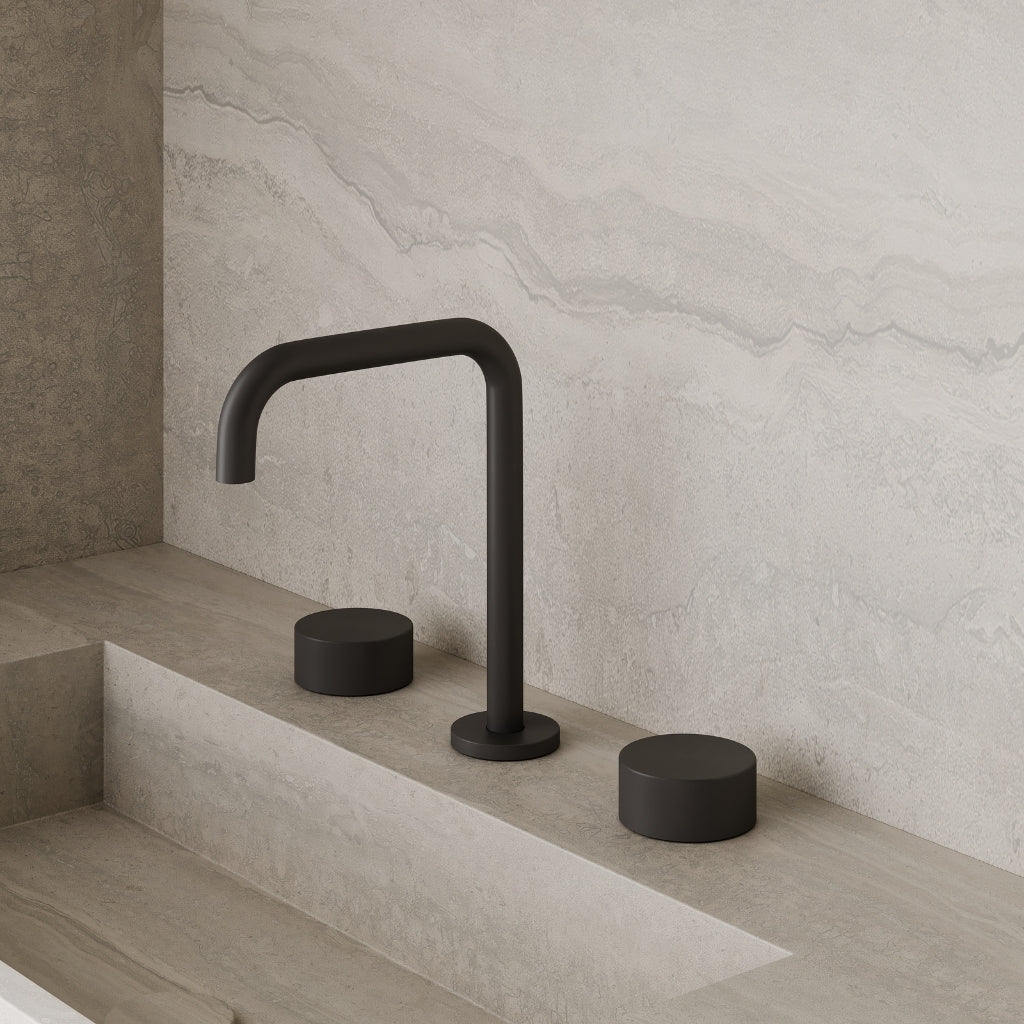 Modern Widespread Square Faucet with Knob-Style Controls