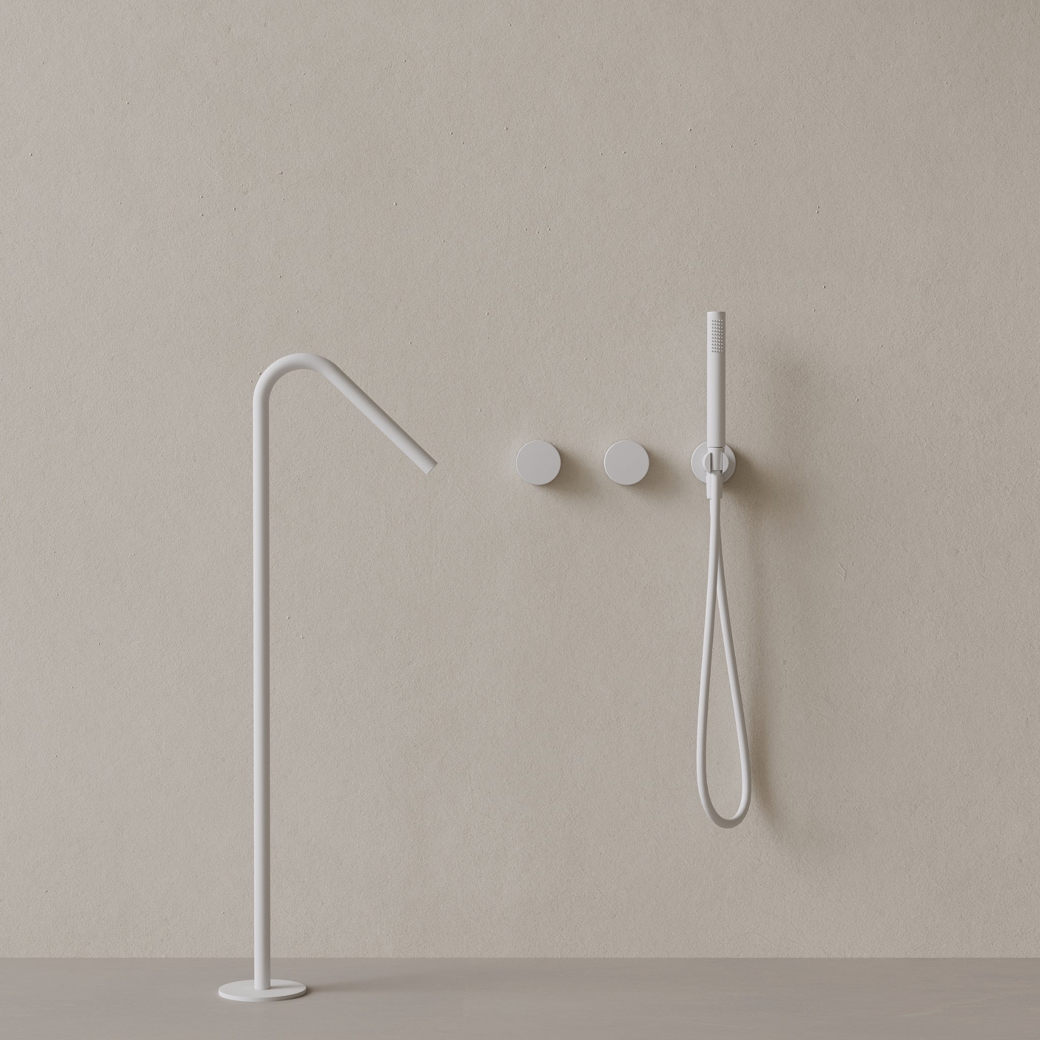 Modern Angled Floor Mounted Bathtub Filler with Dual Knob Control and Handheld