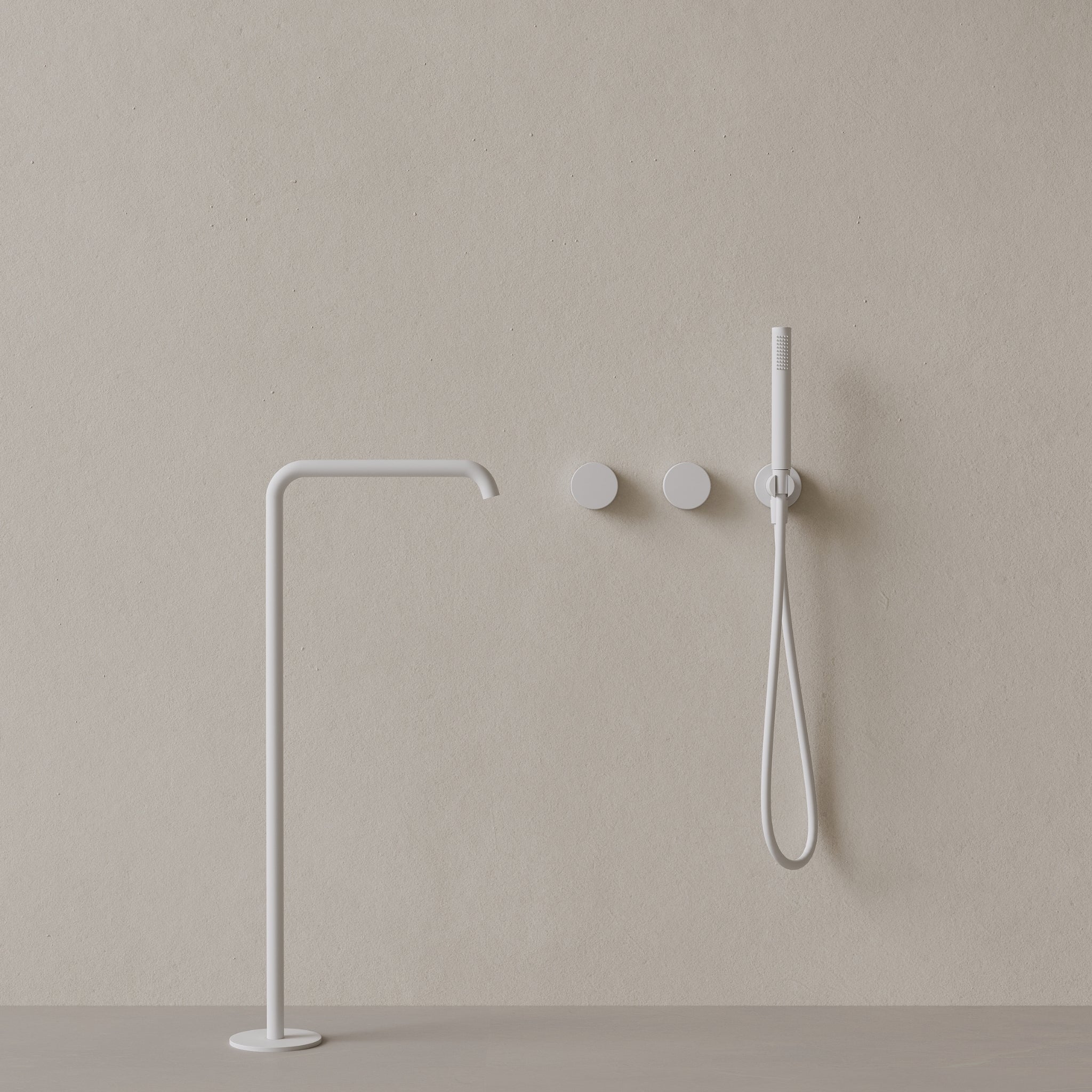 Modern Square Floor-mounted Bathtub Filler with Dual Knob Control and Handheld